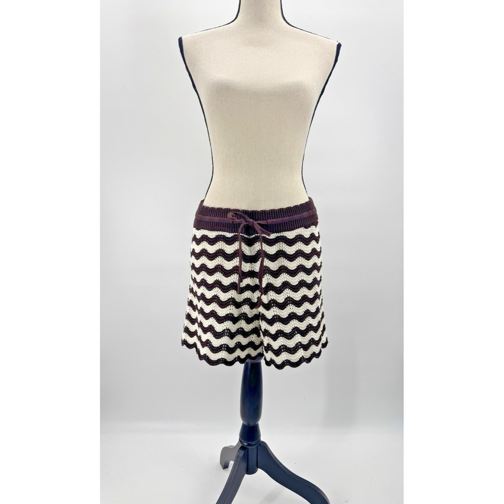 ME+EM Stripe Scallop Knit Shorts Cotton Crochet Small Drawstring Beach Boho Fest - Picture 3 of 12